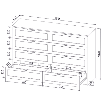 Kомод Тренд КТ-К157 (Антрацит ЛДСП/ Грэй ЛМДФ) Ш1565 В1020 Г451
